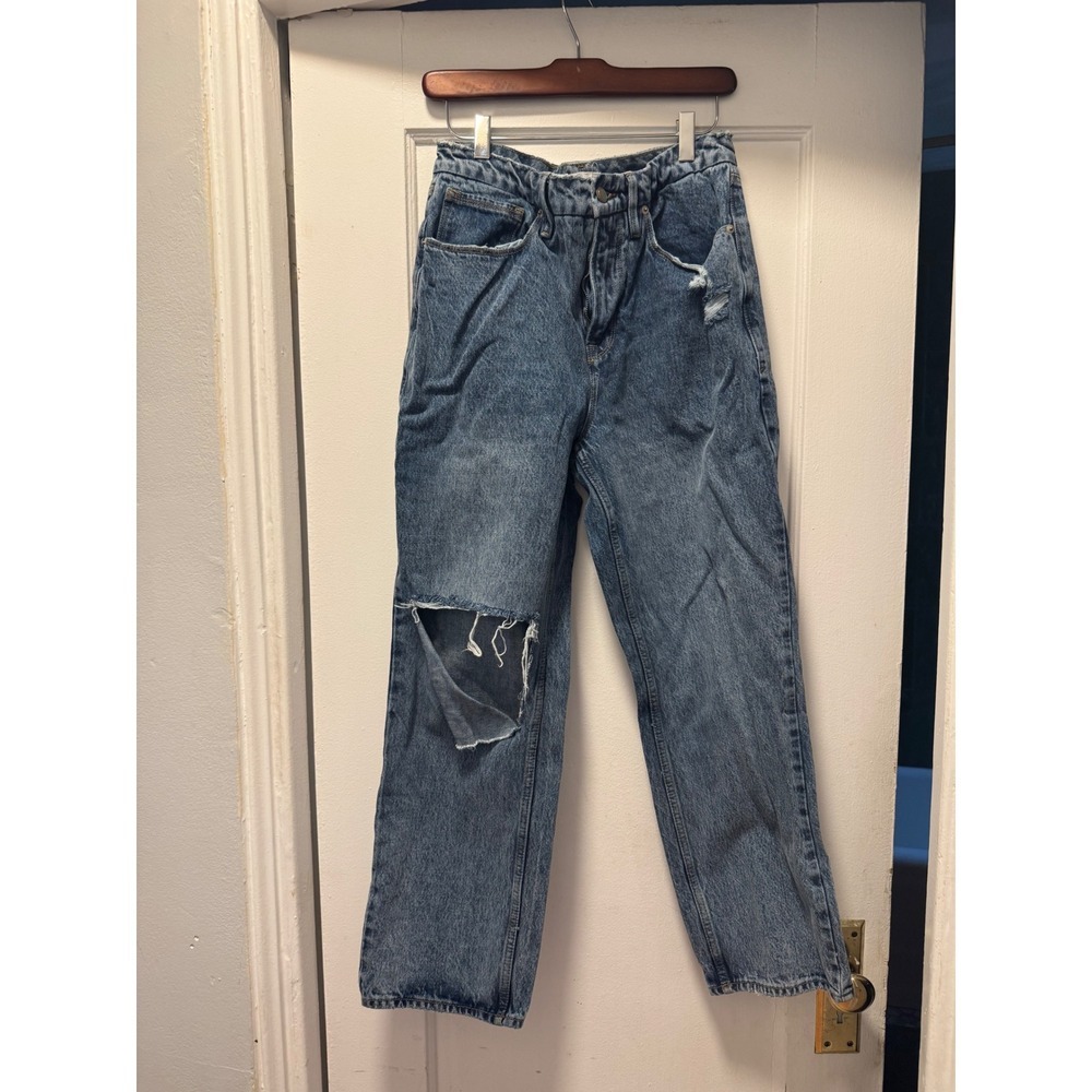 Good American Good 90s Duster Distressed Straight Leg Blue Jeans 8/29‎ GNDU999T